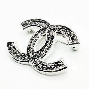 Chanel Brooch Pin Silver Black B24 B 597-051025